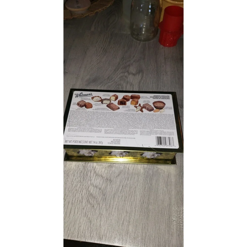 Whitmans Sampler Tin Gold Green Floral Gardenia 3D Embossed Chocolate Box Empty